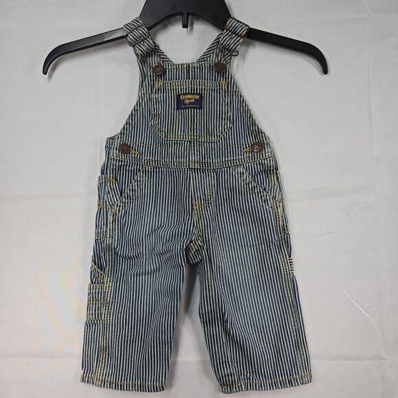 Oshkosh B’Gosh Bib Overalls Hickory Stripe Railroad Blue White Size 6 Months - Picture 1 of 9